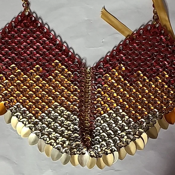 Dolls kill burn festival rave club scalemail red orange gold halter top S-XL